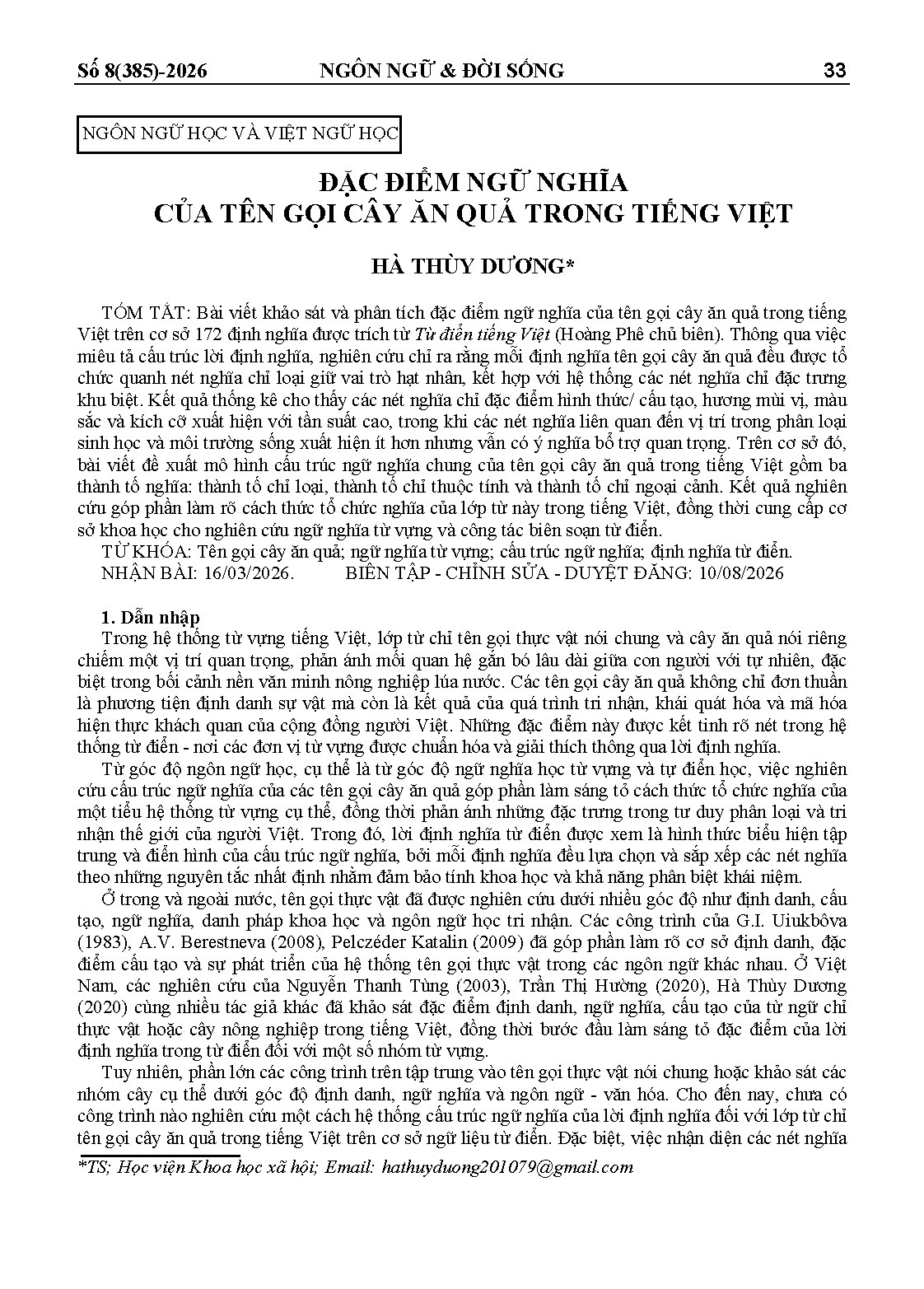 ĐẶC ĐIỂM NGỮ NGHĨACỦA TÊN GỌI CÂY ĂN QUẢ TRONG TIẾNG VIỆT